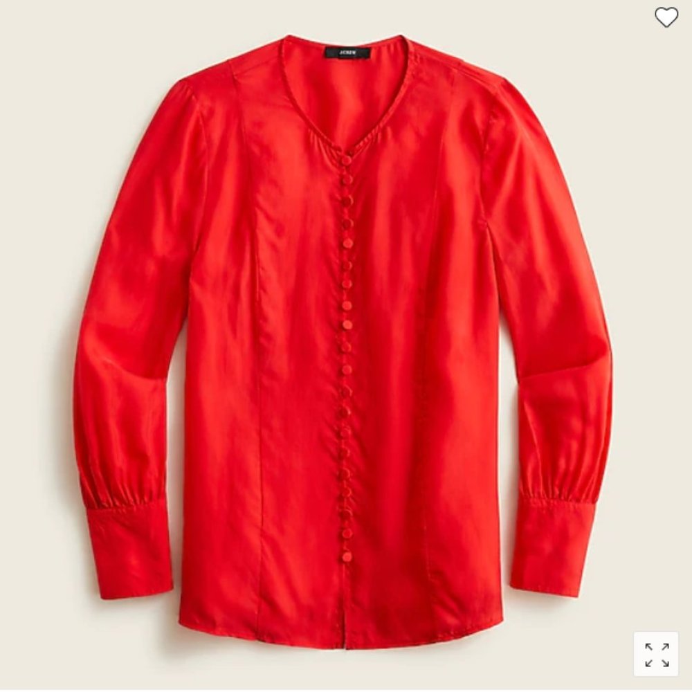 J. Crew Red Button-Front Silk Blouse